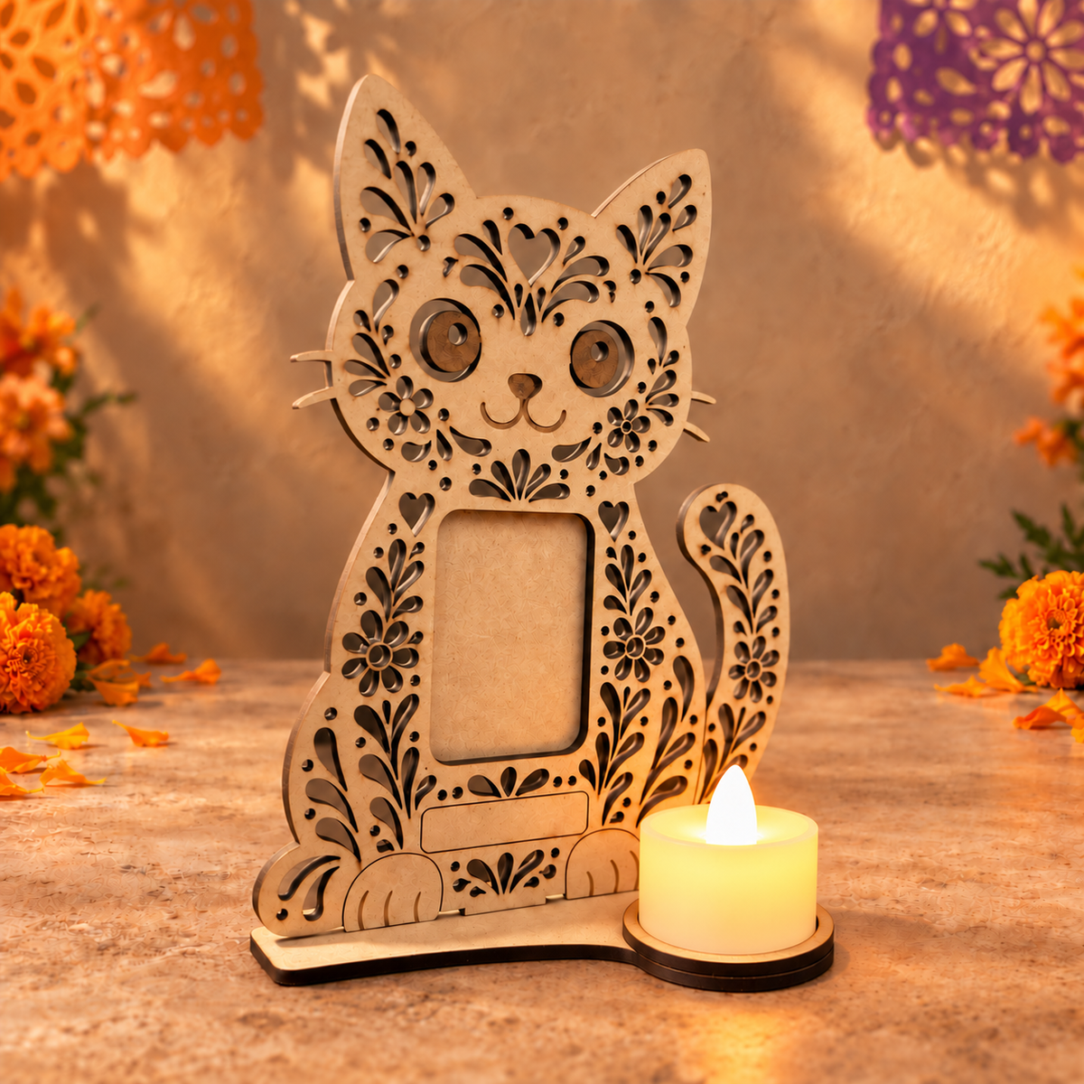 Retrato de mascota con vela LED
