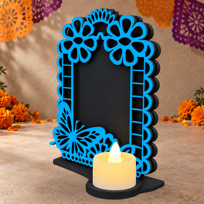 Portarretrato de Día de Muertos con vela LED
