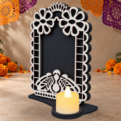 Portarretrato de Día de Muertos con vela LED