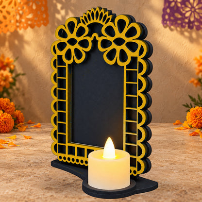 Portarretrato de Día de Muertos con vela LED