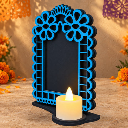 Portarretrato de Día de Muertos con vela LED