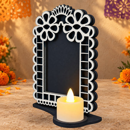 Portarretrato de Día de Muertos con vela LED