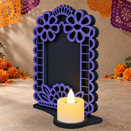 Portarretrato de Día de Muertos con vela LED