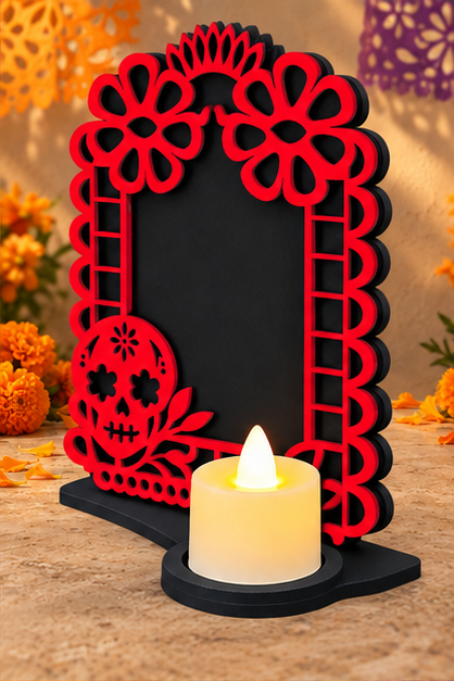 Portarretrato de Día de Muertos con vela LED