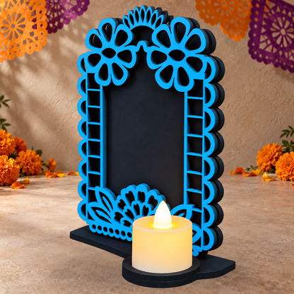 Portarretrato de Día de Muertos con vela LED