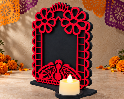 Portarretrato de Día de Muertos con vela LED